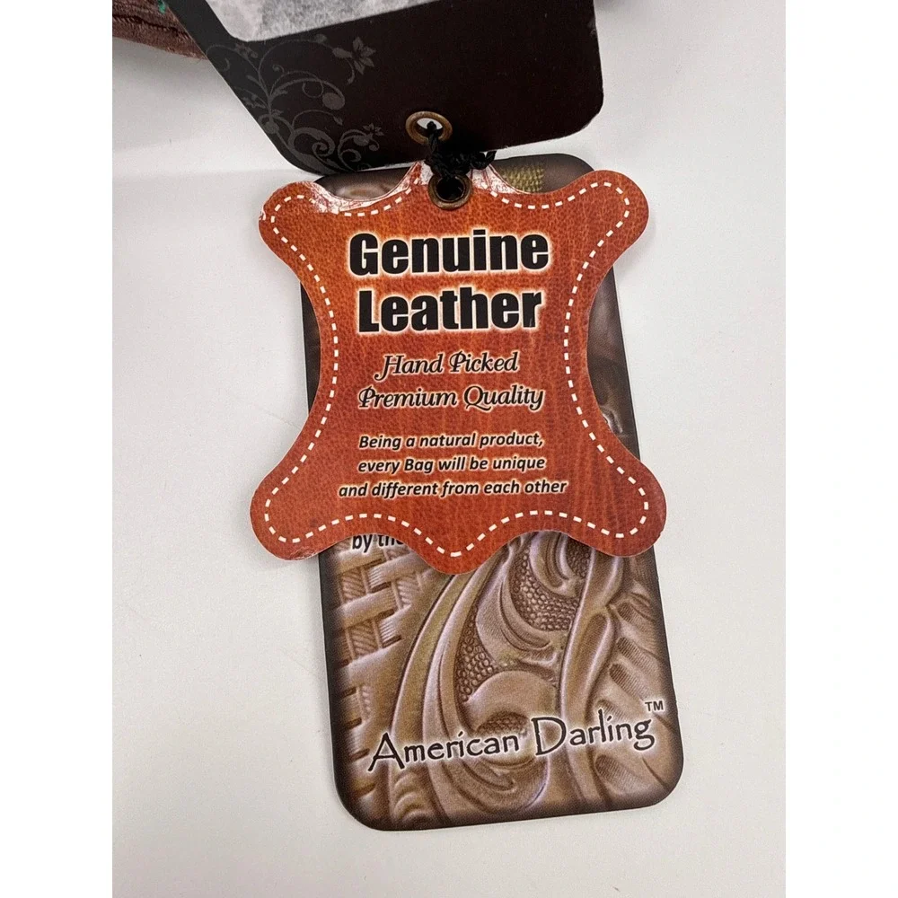 American Darling Jewelry Case Womens Brown Cowhide Hand Carved Leather Floral
